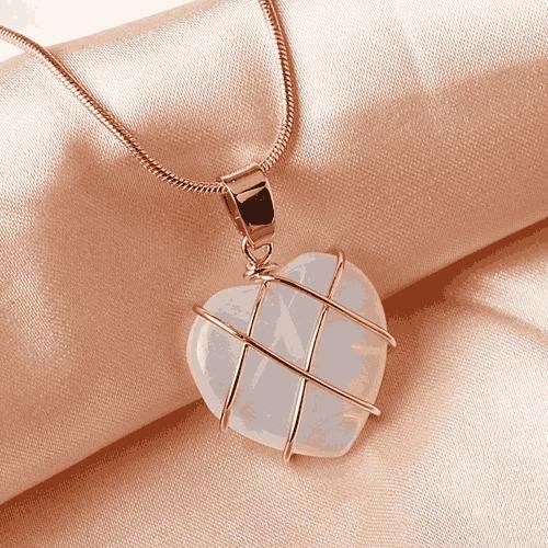 Love Heart Crystal Stone Pendant – Fashion Metal Wrapped Necklace | Perfect Gift for Couples & Special Occasions