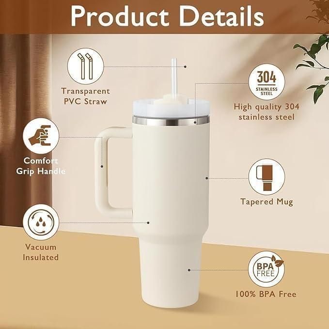 1.2L Vacuum Tumbler with Lid & Straw – Stainless Steel, Leak-Proof