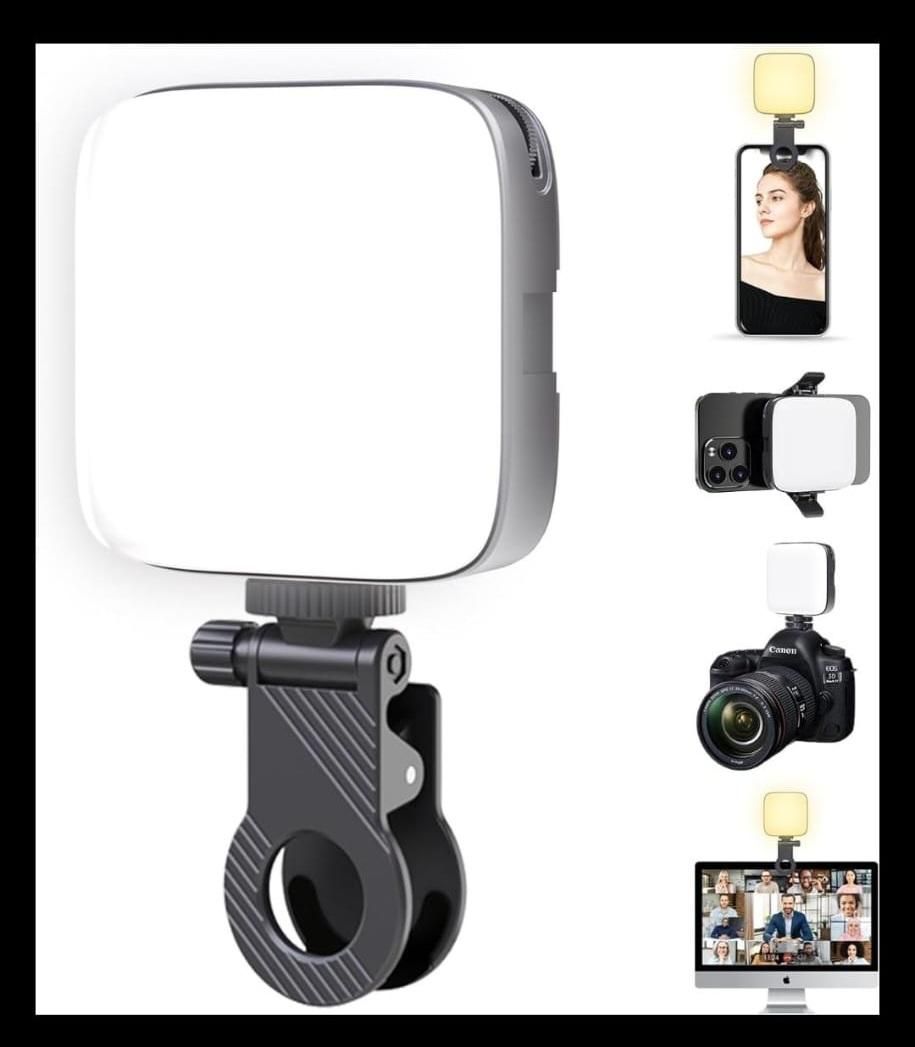 LED Video Light with Phone Holder Clip - Stepless Brightness & Color Temp Adjust