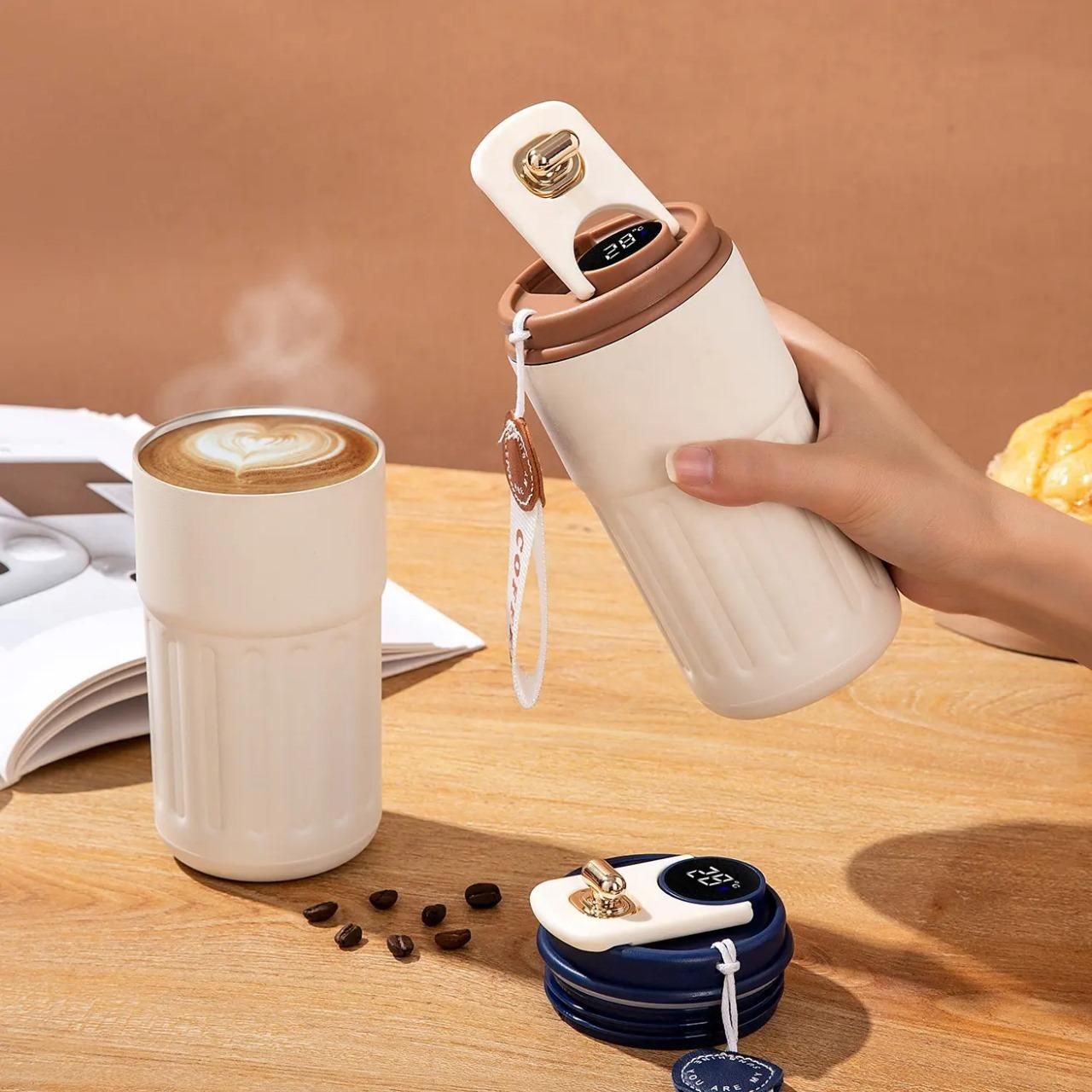 Smart Stainless Steel Coffee Mug - Temperature Display, Vacuum Insulated (420ml)