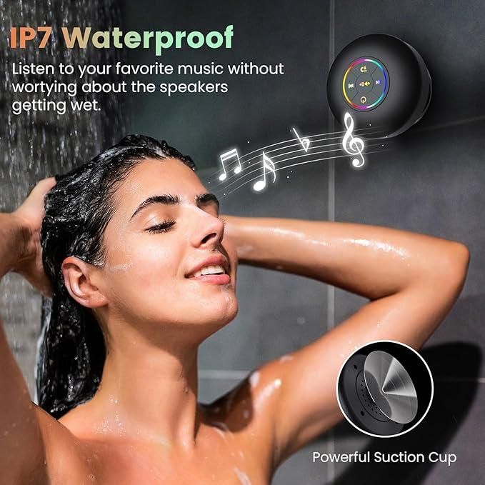 Waterproof Bluetooth Speaker with Suction Cup & LED Lights – Portable Shower Speaker