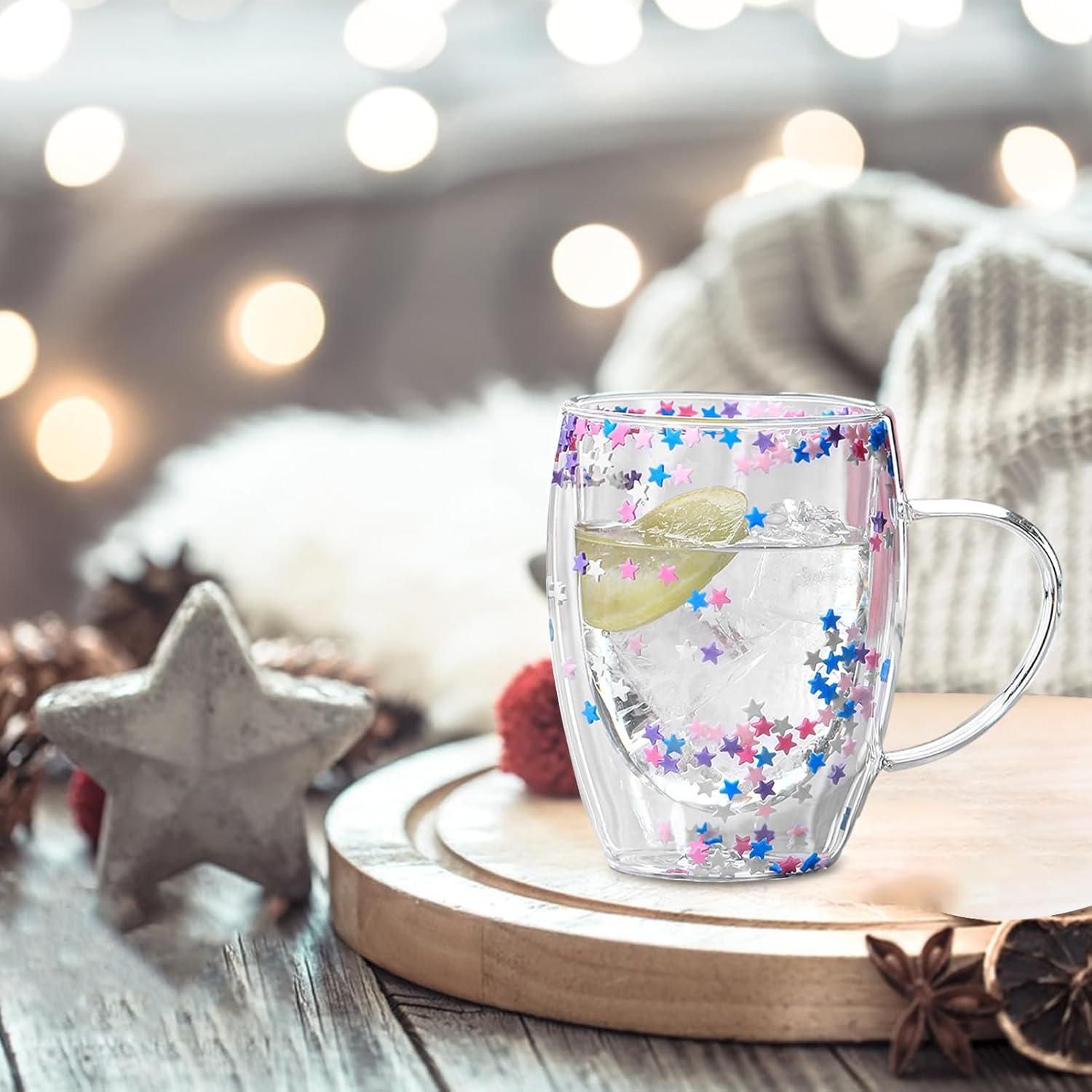 350ml Double Walled Glass Mug – Insulated Floral Mug with Handle | Aesthetic Tea & Coffee Cup for Hot and Cold Drinks