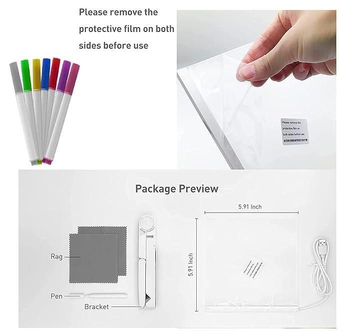 3D LED Acrylic Glass Writing Pad with 12 Neon Pens – USB Powered Message Board & Night Light