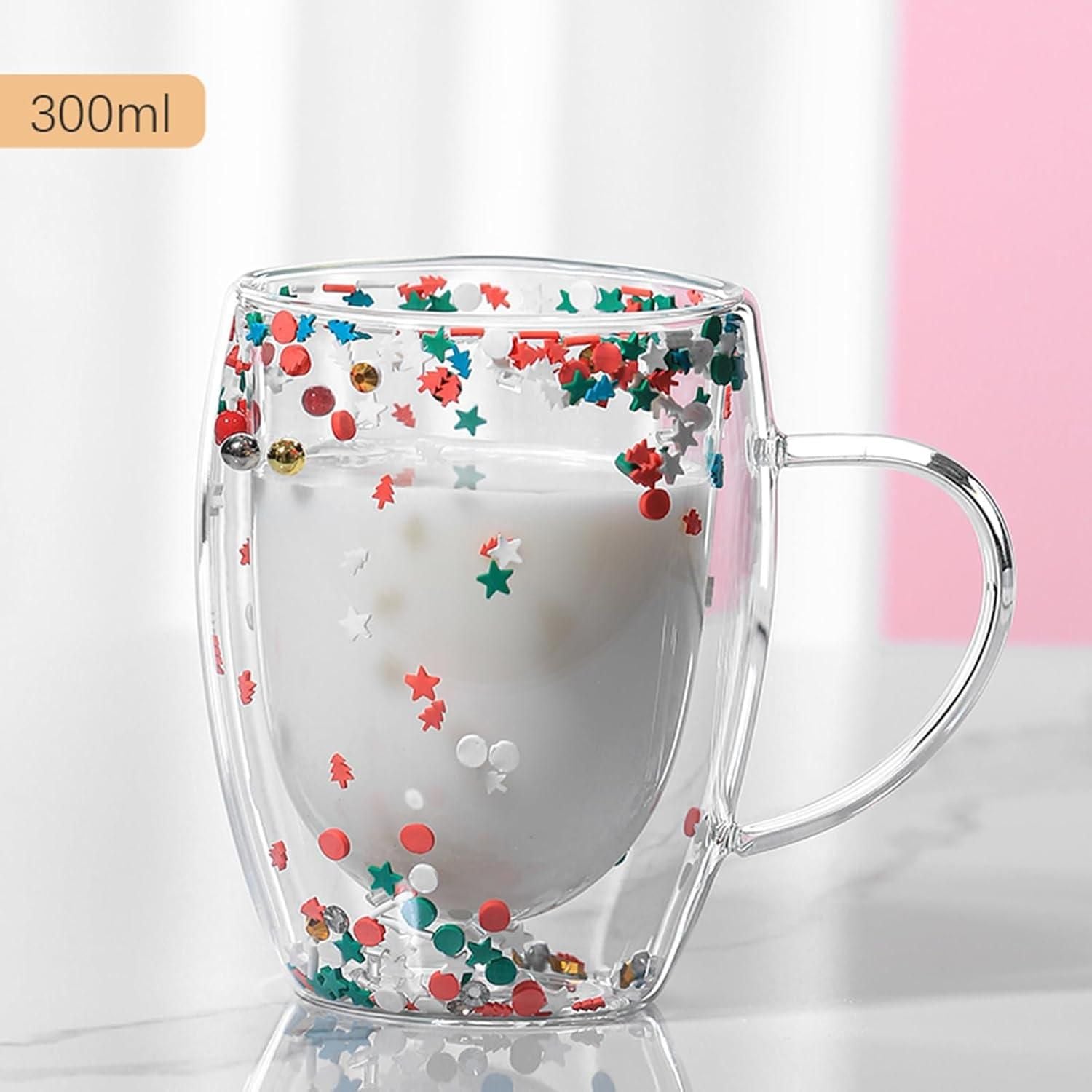 350ml Double Walled Glass Mug – Insulated Floral Mug with Handle | Aesthetic Tea & Coffee Cup for Hot and Cold Drinks
