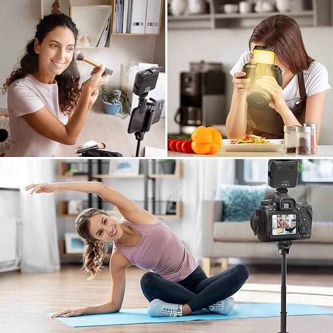 LED Video Light with Phone Holder Clip - Stepless Brightness & Color Temp Adjust