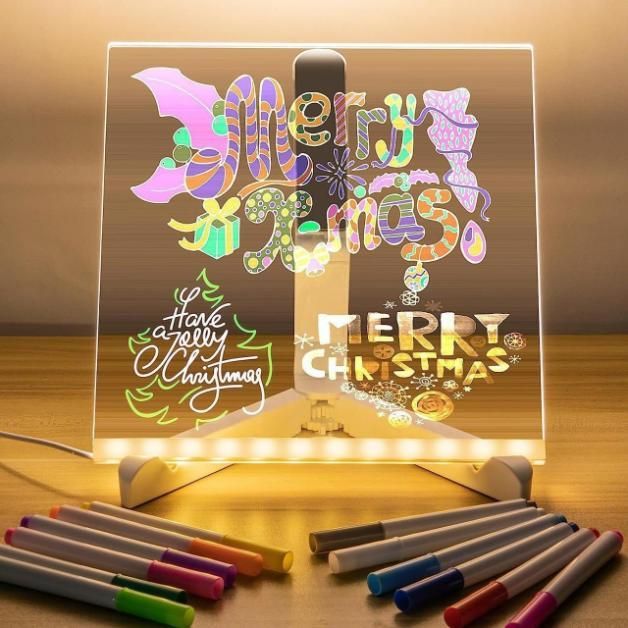 3D LED Acrylic Glass Writing Pad with 12 Neon Pens – USB Powered Message Board & Night Light