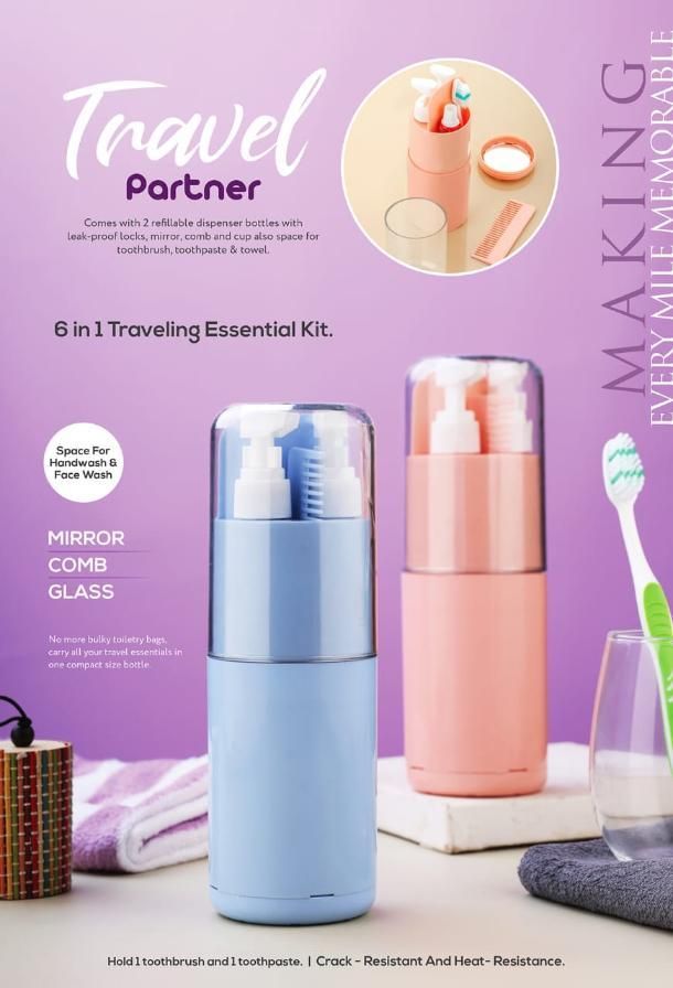 6-in-1 Portable Travel Kit - Leakproof Toothbrush, Dispenser & Essentials