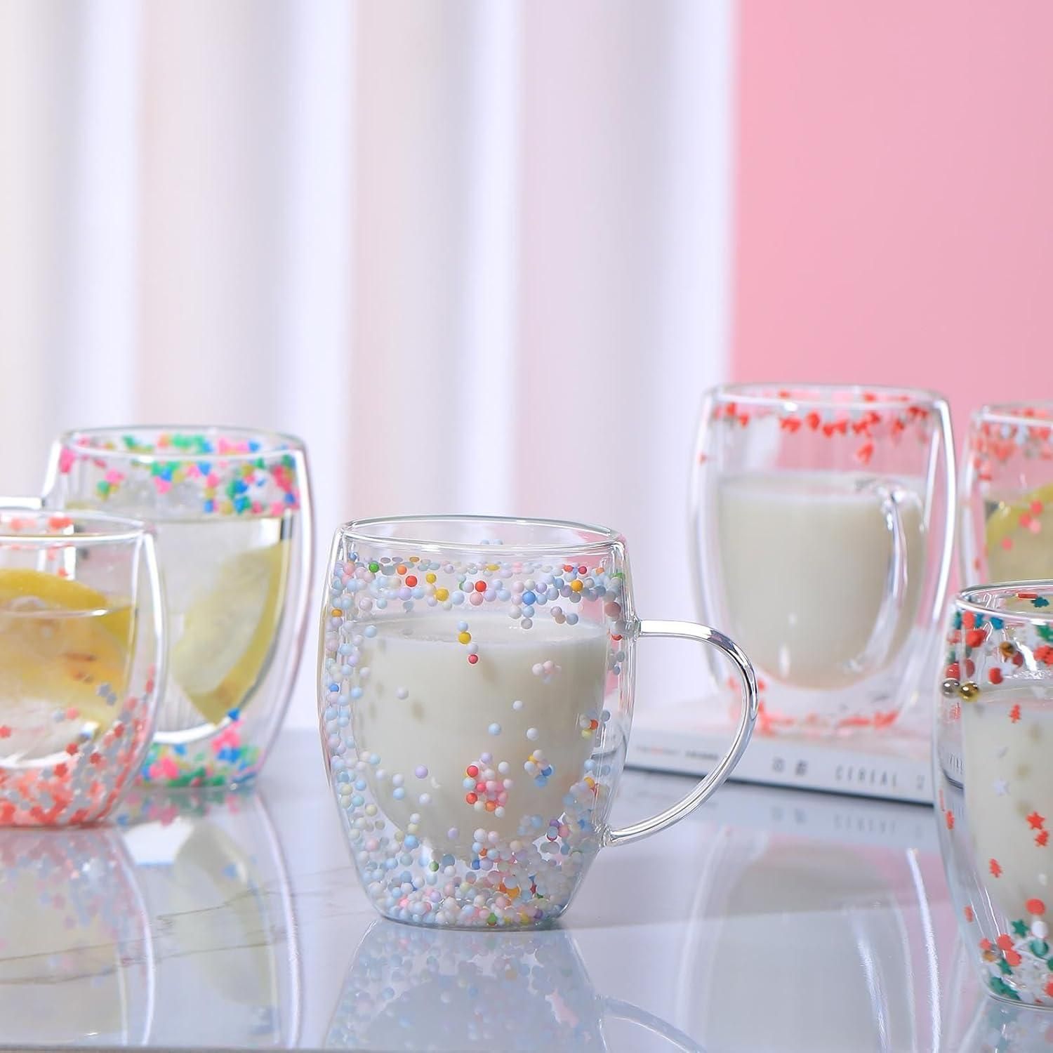350ml Double Walled Glass Mug – Insulated Floral Mug with Handle | Aesthetic Tea & Coffee Cup for Hot and Cold Drinks