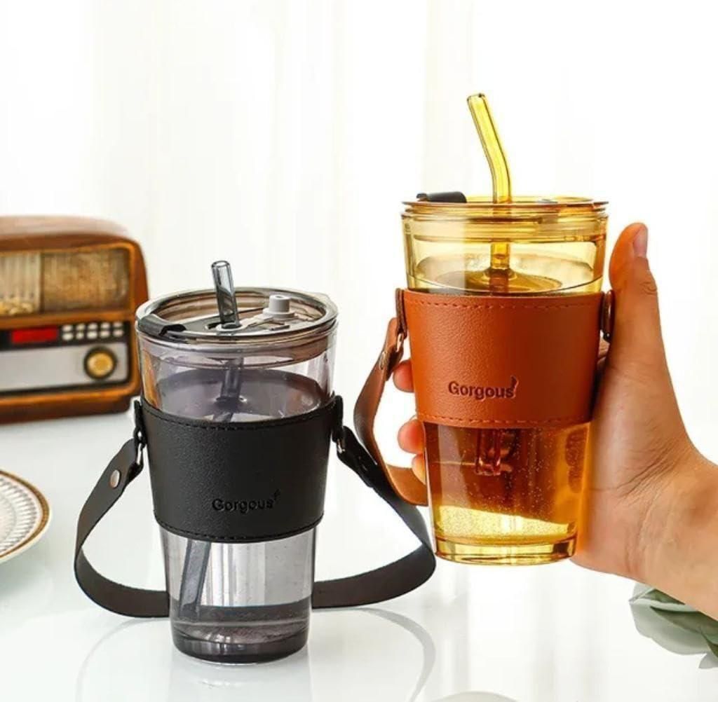 Glass Tumbler with Glass Straw and Lid – Reusable Drinkware