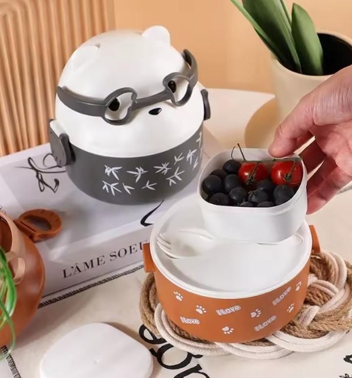 Cute Teddy Cartoon Tiffin Box - Leakproof Bento Lunch Box (Assorted Colors)