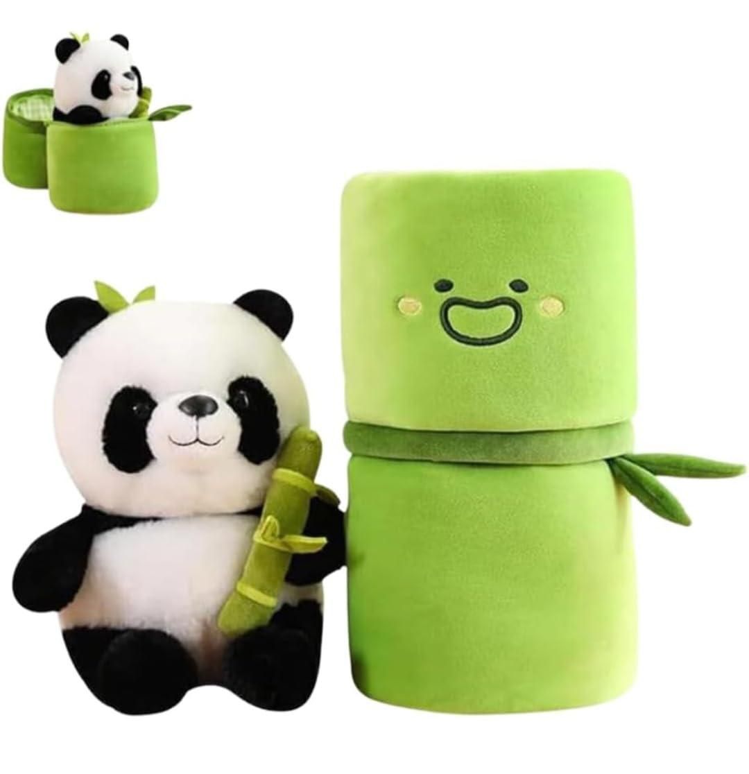 Panda Soft Toy with Bamboo – Black & White Plush (30cm)