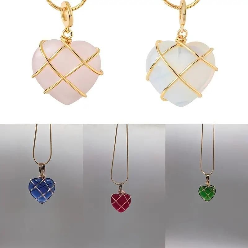 Love Heart Crystal Stone Pendant – Fashion Metal Wrapped Necklace | Perfect Gift for Couples & Special Occasions