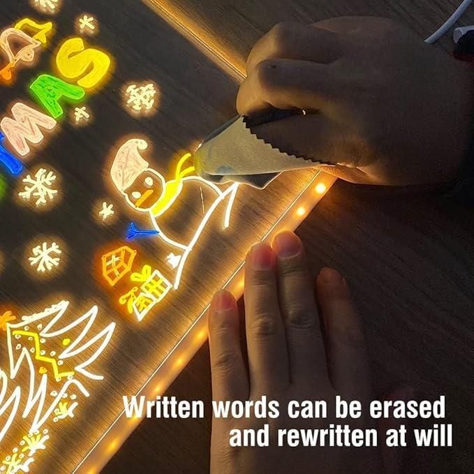 3D LED Acrylic Glass Writing Pad with 12 Neon Pens – USB Powered Message Board & Night Light