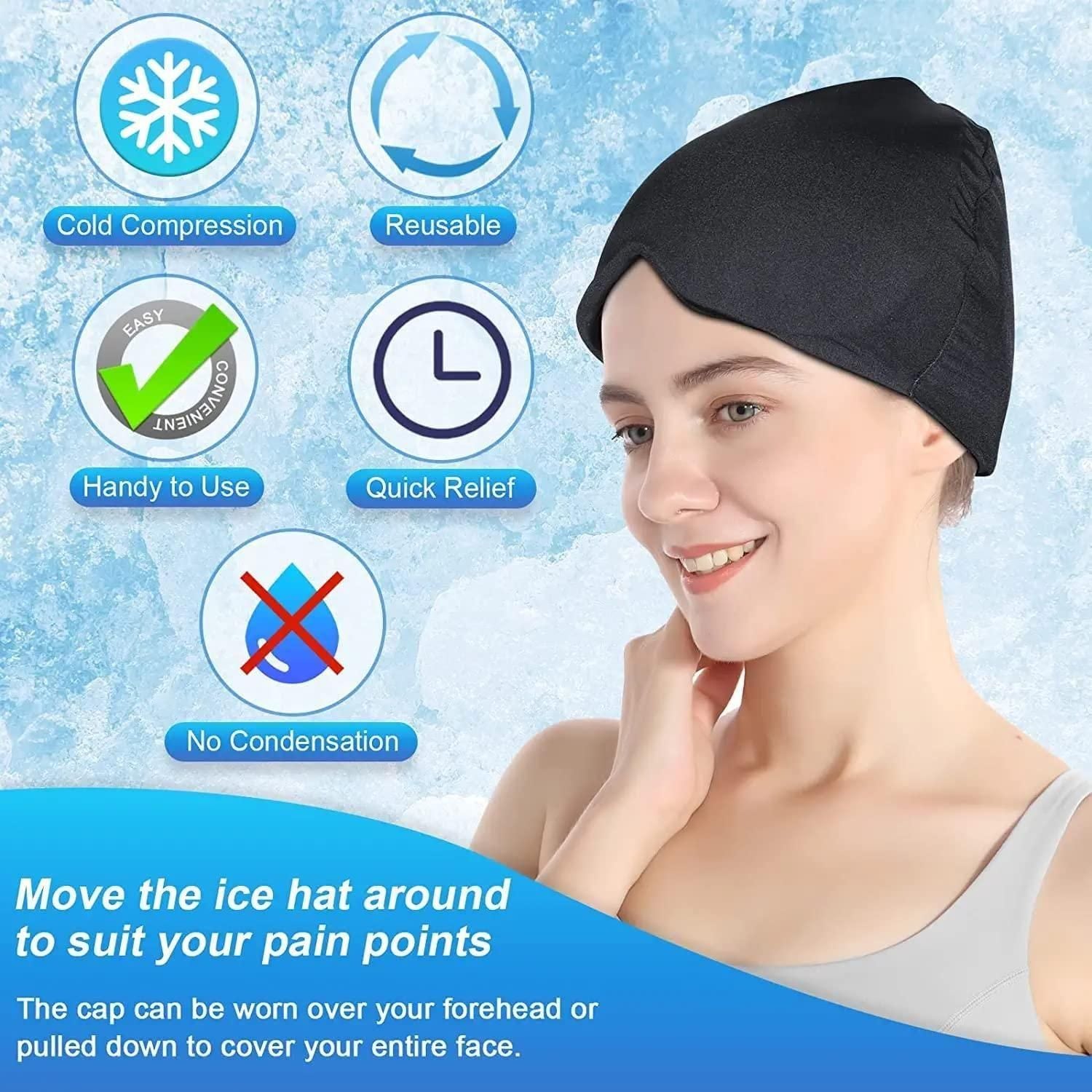 360° Migraine Relief Cap – Cold Therapy Headache Ice Wrap