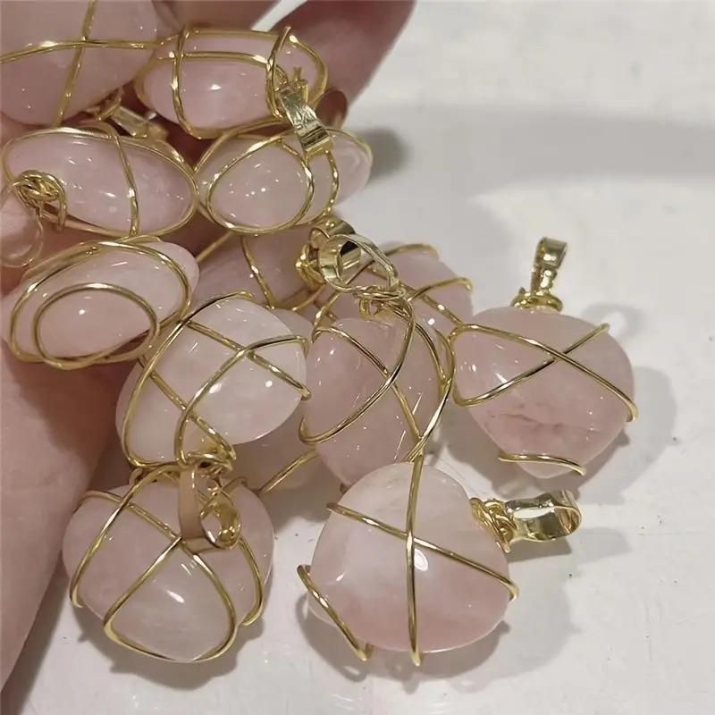 Love Heart Crystal Stone Pendant – Fashion Metal Wrapped Necklace | Perfect Gift for Couples & Special Occasions