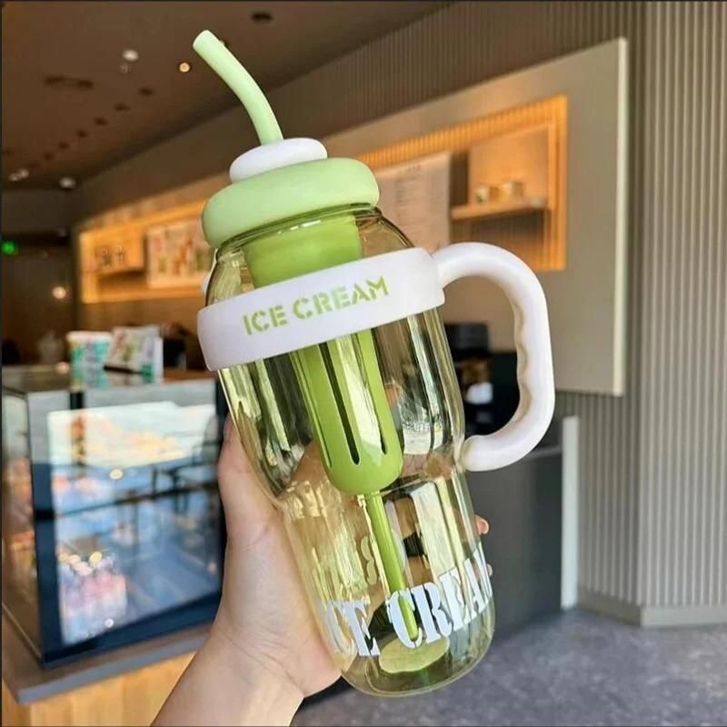 Large Capacity Water Bottle with Handle & Straw – Stylish & Leak-Proof