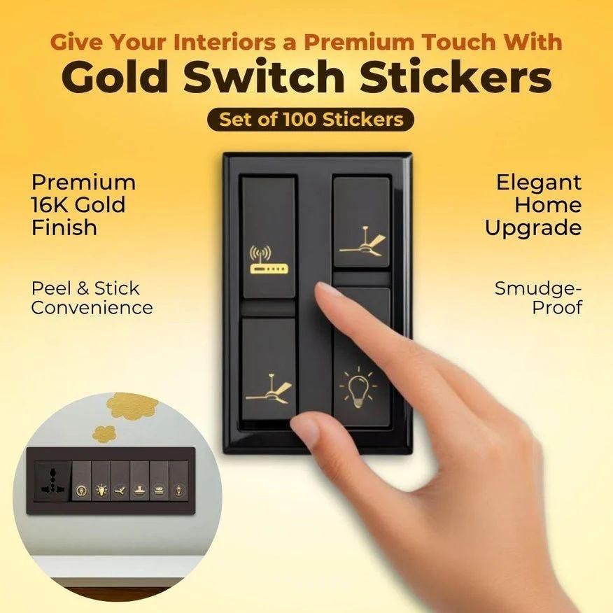 Gold Switch Icon Stickers – Fan, Light, AC & More
