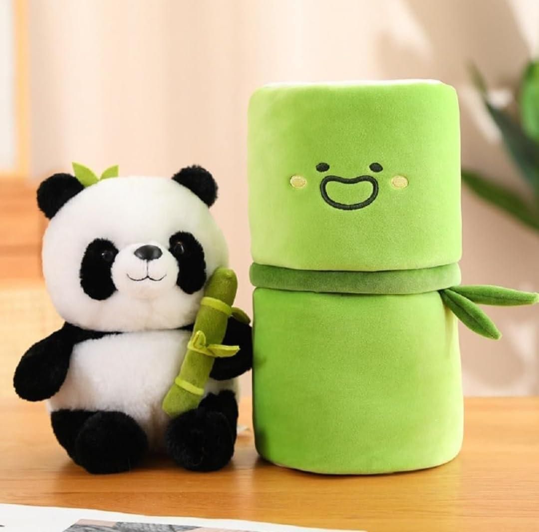 Panda Soft Toy with Bamboo – Black & White Plush (30cm)