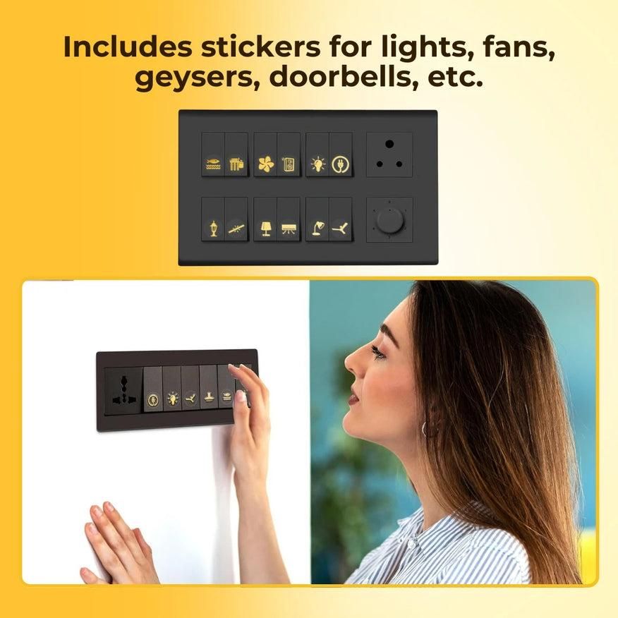 Gold Switch Icon Stickers – Fan, Light, AC & More
