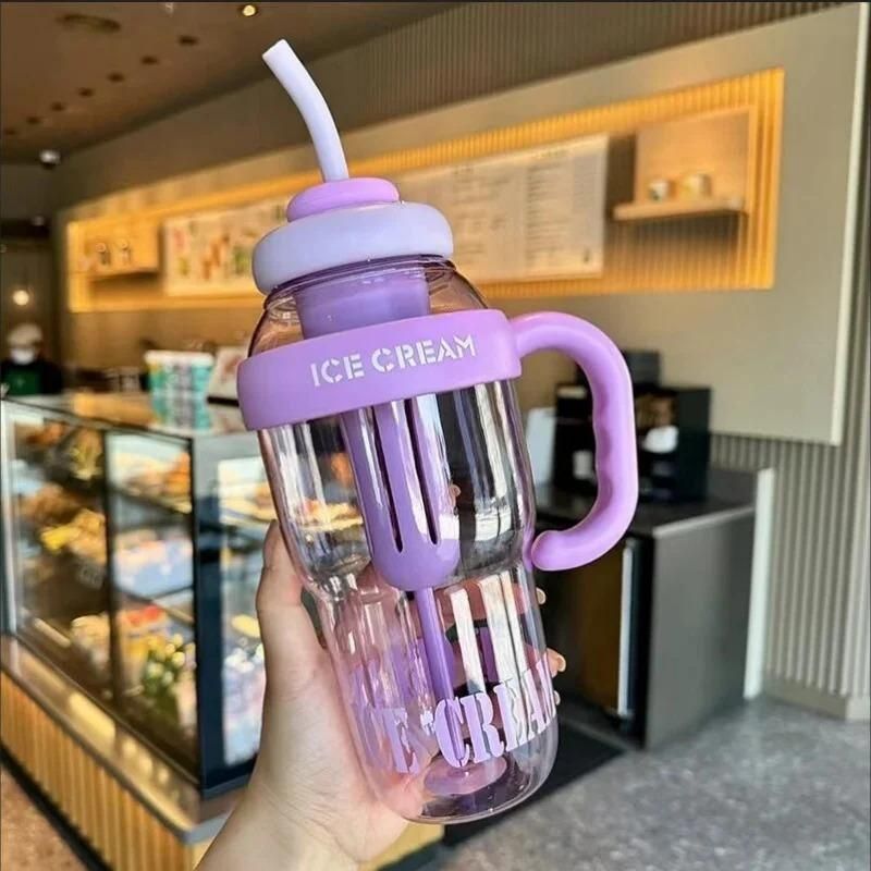 Large Capacity Water Bottle with Handle & Straw – Stylish & Leak-Proof