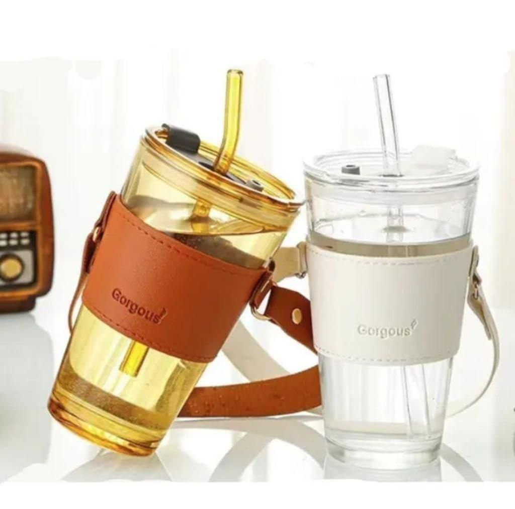 Glass Tumbler with Glass Straw and Lid – Reusable Drinkware