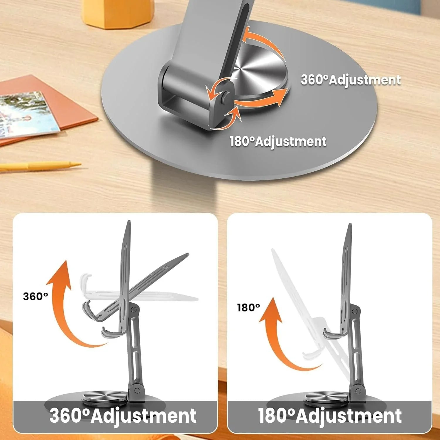 Adjustable mobile stand for desk with 360 degree and 180 degree rotation for phones and tablets