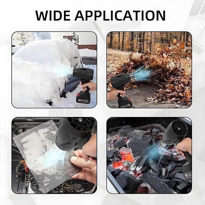 Cordless jet blower being used for snow removal leaves cleaning debris and cooling hot coals