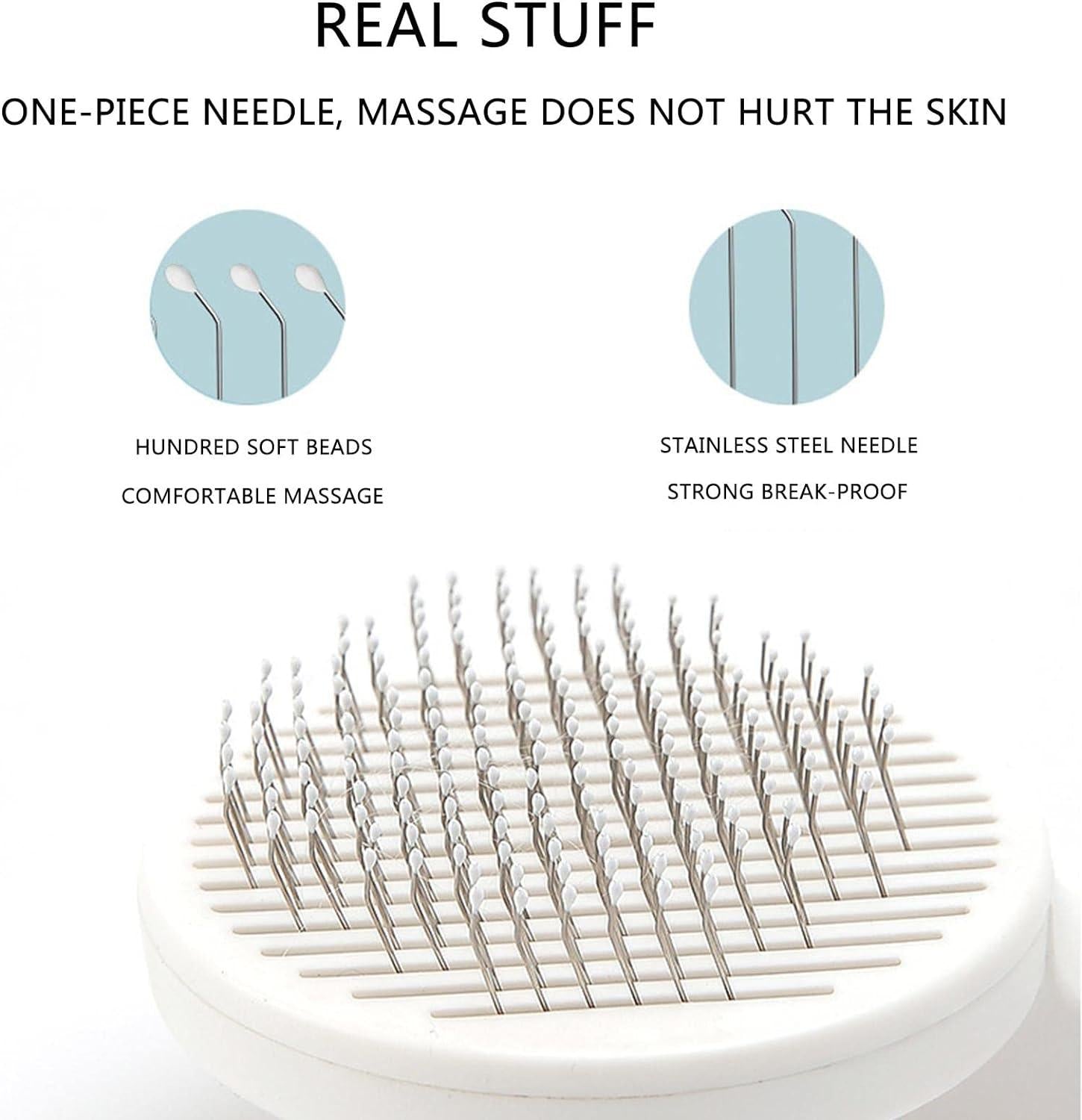 Pet grooming brush with stainless steel needles and soft beads hair removal massager for pets