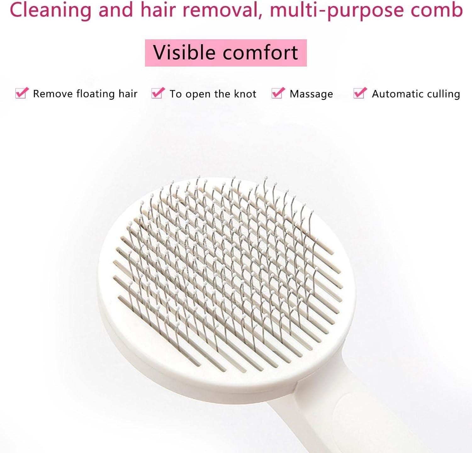 White pet grooming brush with metal pins hair removal massager for pets for cleaning and knot removal
