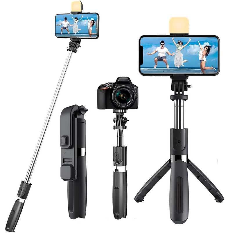 Black Colourbox extendable selfie stick tripod with phone holder and detachable camera mount