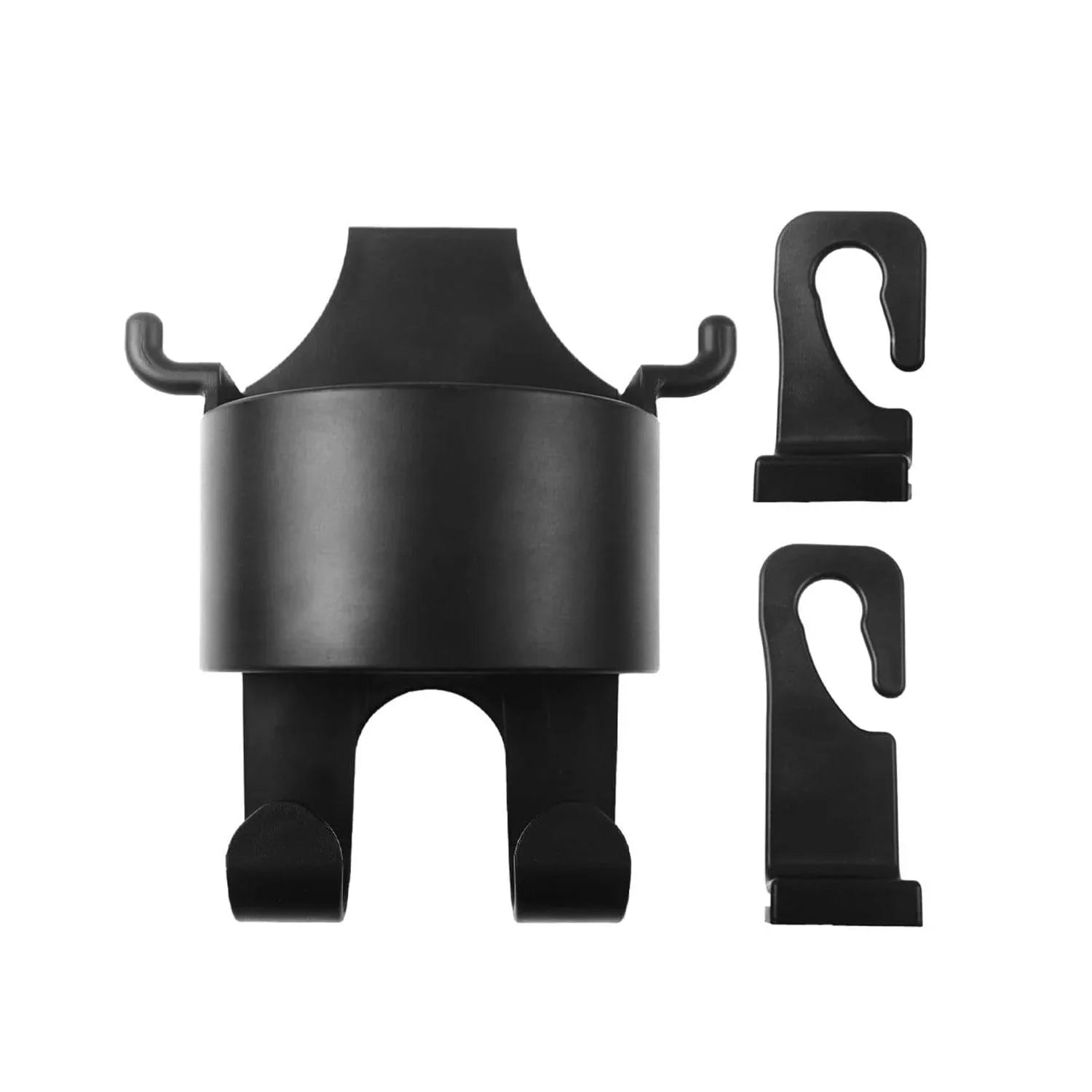Black multifunctional hanging storage cup with hooks and two separate hanging clips organizer