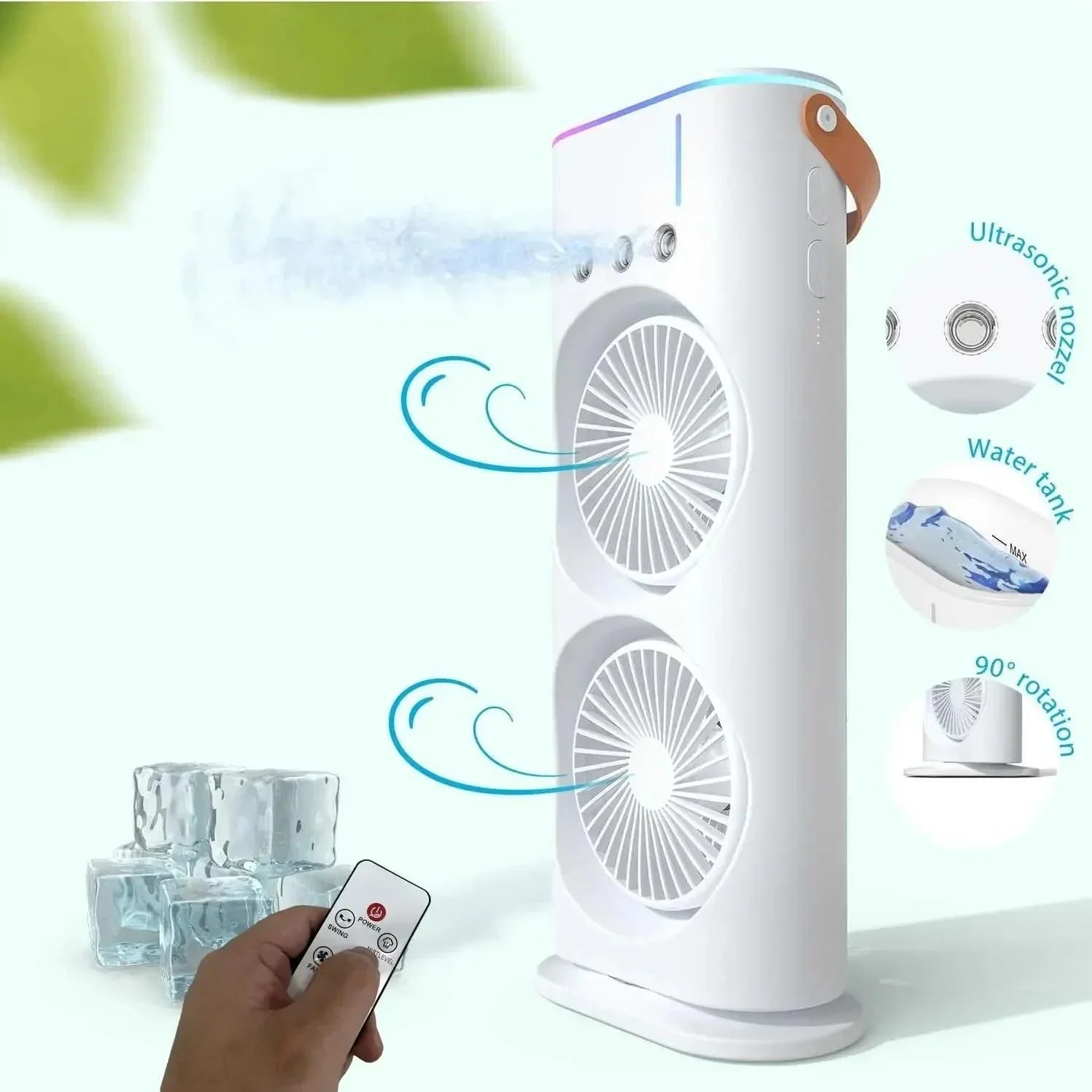 White rfyrru-0i portable spray fan with dual fans and remote control for cooling and misting