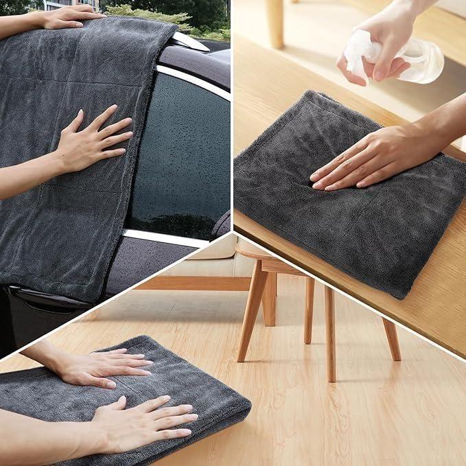 Ultrafine fiber car cleaning towel in dark gray used for drying car surface and wiping with spray bottle