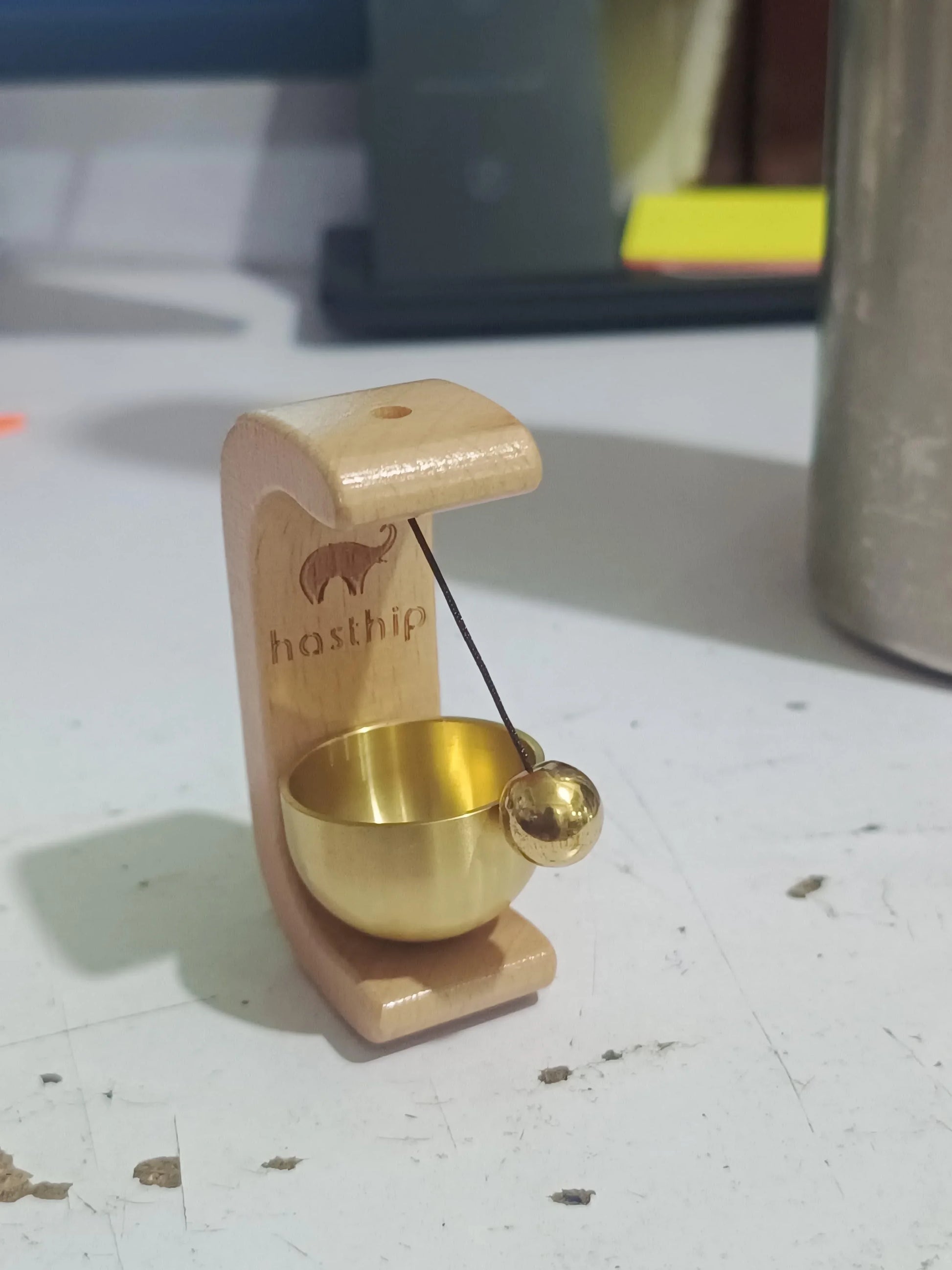 Wooden wind chime with copper bell magnetic door bell with a small wooden frame and hanging copper bell
