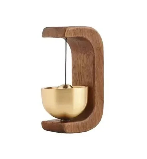 Wooden wind chime with copper bell featuring a minimalist design and magnetic hanging mechanism