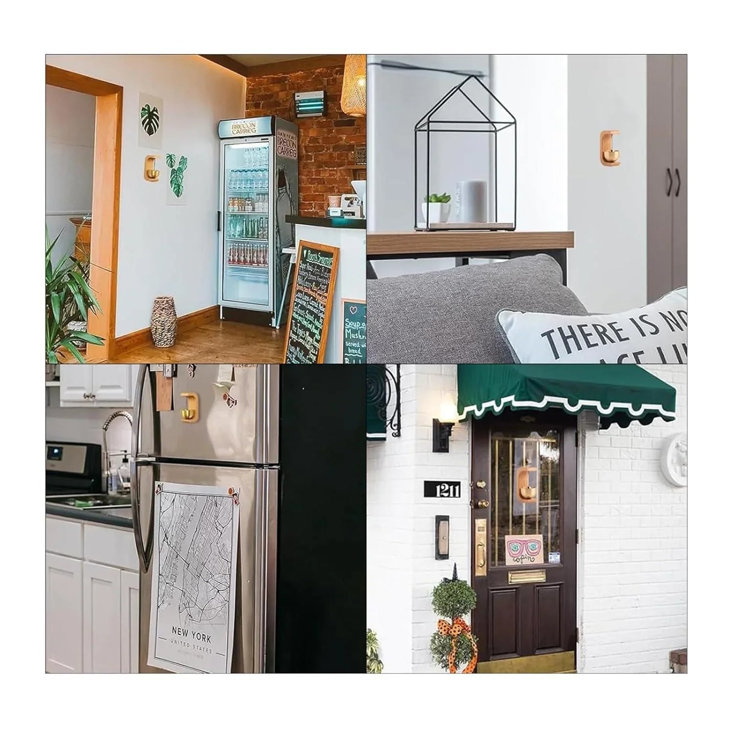 Wooden wind chime with copper bell hanging indoors and outdoors on door and walls